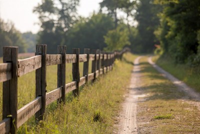 Wooden fence along grassy path