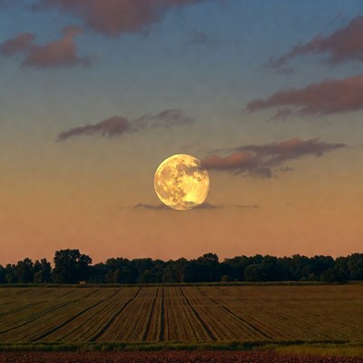 Full Moon Over Farm Field