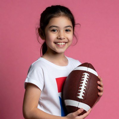 Young Asian girl holding football