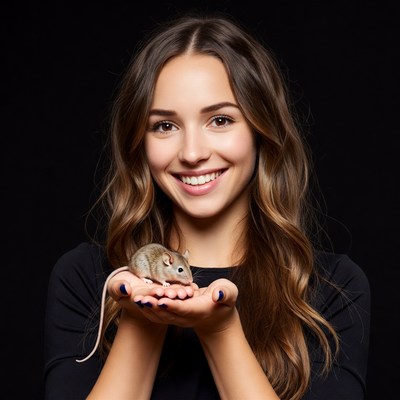 Woman holding cute mouse