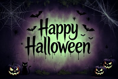 Happy Halloween with Pumpkins and Bats