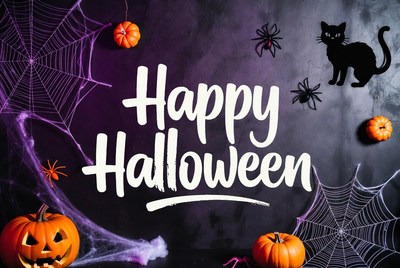 Happy Halloween with Pumpkins and Spiders