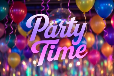 Party Time Text with Balloons