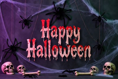 Happy Halloween with Skulls and Spiders