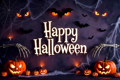 Happy Halloween with Pumpkins and Bats