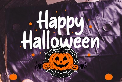 Happy Halloween with Pumpkins and Spider Web