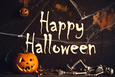 Happy Halloween with Pumpkin and Skeleton