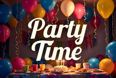 Party Time Balloons and Birthday Cake
