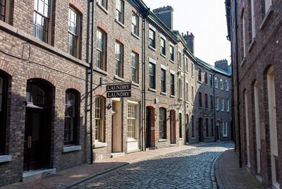 Laundry Shop on Cobblestone Street