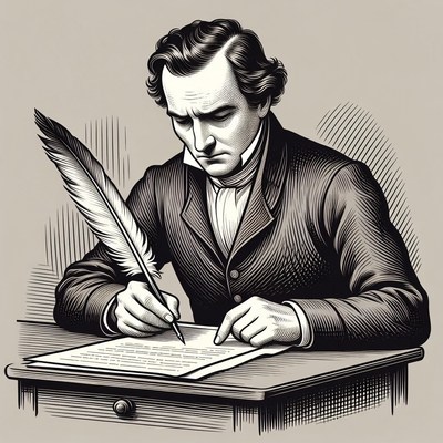 Man writing with quill pen