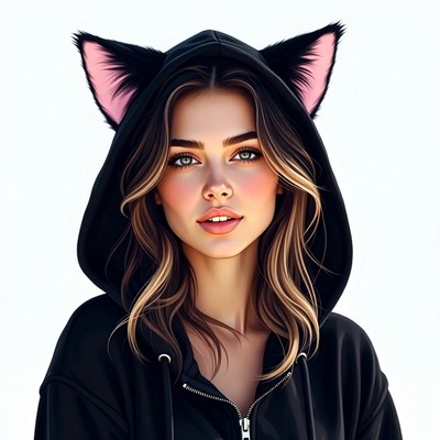 Woman in black cat ear hoodie