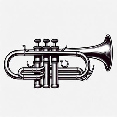 Black and white trumpet illustration