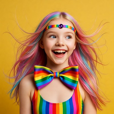 Girl with rainbow hair and bowtie