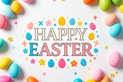 Happy Easter with Colorful Eggs