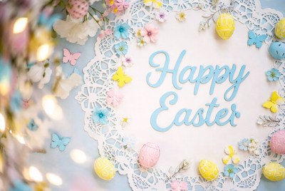 Happy Easter with Flowers and Eggs