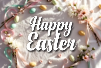 Happy Easter with Flowers and Eggs