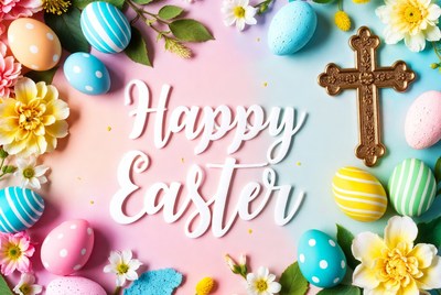 Happy Easter Eggs and Cross