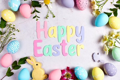 Happy Easter with Eggs and Bunny