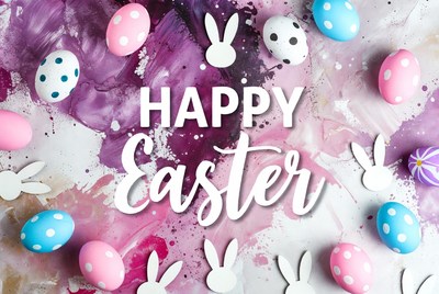 Happy Easter with Colored Eggs and Bunnies