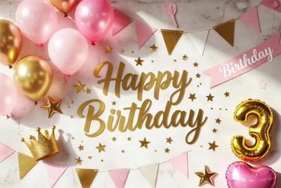 Happy 3rd Birthday Balloons and Crown