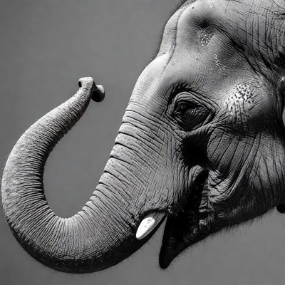 Elephant with trunk raised