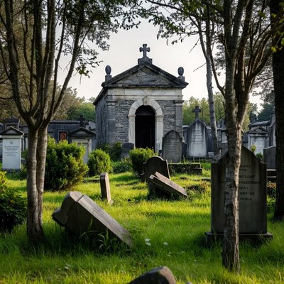 Small Chapel in Cemetery with Graves