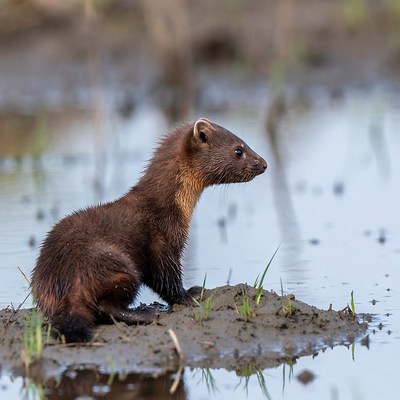 American Mink on muddy shore