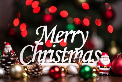 Merry Christmas Sign with Santa Ornaments