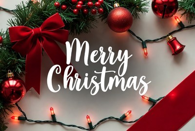 Merry Christmas with Red Ornaments