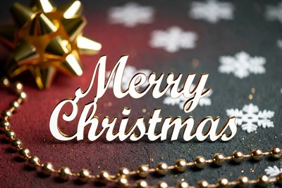 Merry Christmas Text with Gold Bow