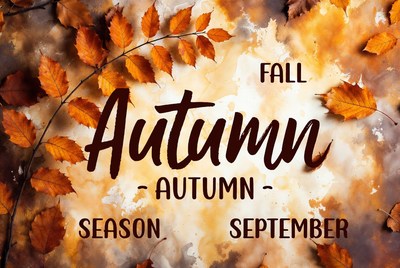 Autumn Season Text with Falling Leaves