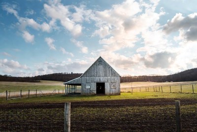 Rustic Barn in Grassy Field
