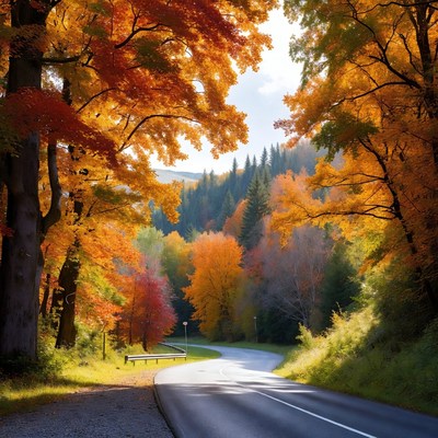 Autumn Forest Road with Colorful Trees