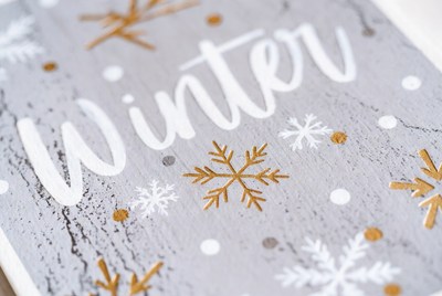 Winter Text with Snowflakes on Wood