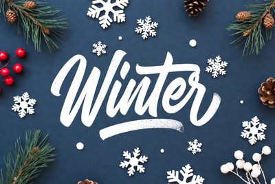 Winter Text with Snowflakes and Pine Cones