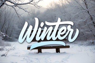 Winter Text on Snowy Bench
