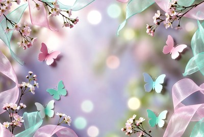 Pink butterflies and cherry blossoms