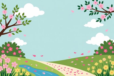 Cherry Blossom Path Landscape Illustration