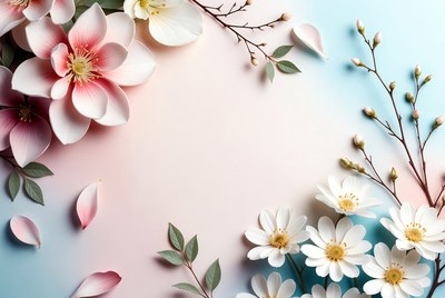 Pink and White Flowers on Gradient Background