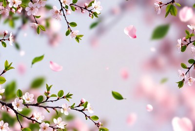 Pink Cherry Blossom Branches Falling Petals