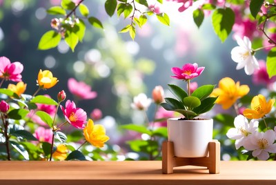 Potted Succulent with Colorful Flowers