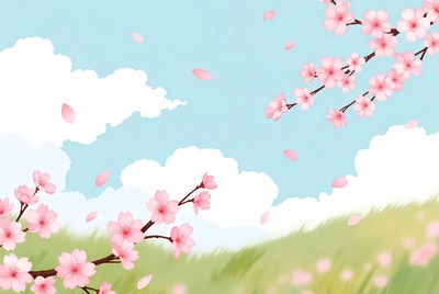 Pink Cherry Blossoms in Blue Sky
