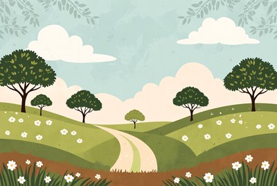 Winding Path Through Flowery Hills