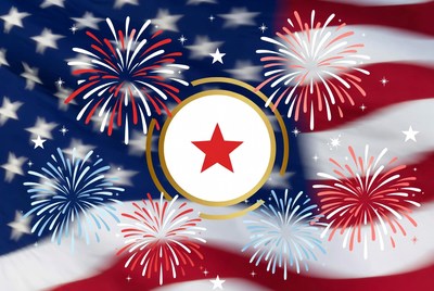 American Flag Fireworks with Red Star