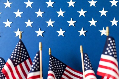 American Flags with Stars on Blue Background