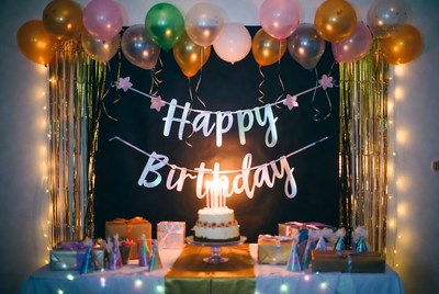 Happy Birthday Party Setup with Cake
