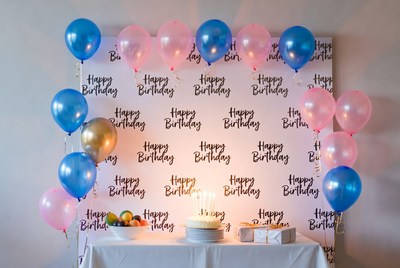 Birthday Cake with Balloons Backdrop