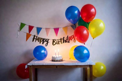 Happy Birthday Cake with Balloons