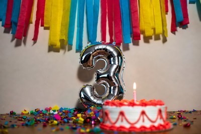 Silver 3 Balloon with Birthday Cake