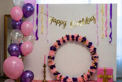 Happy Birthday Balloon Flower Backdrop